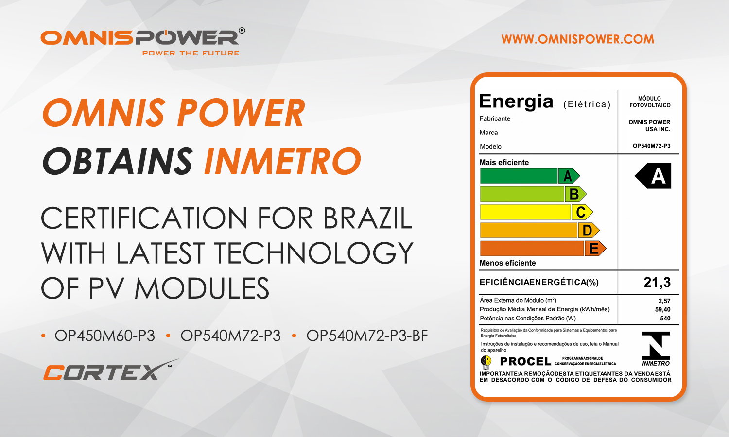 Omnis Solar Power cherries INMETRO Certification For Entering the Brazilian Market.